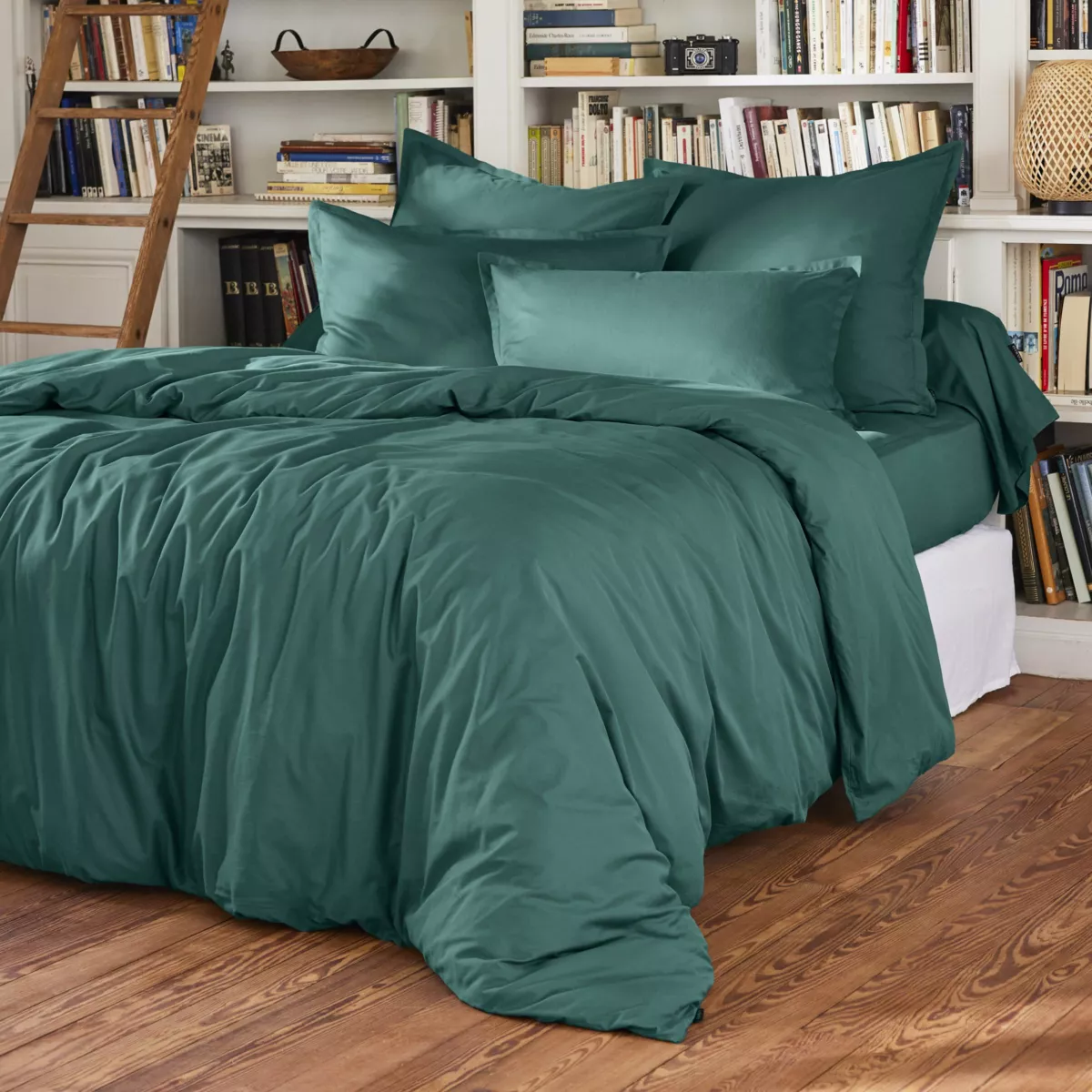 Housse de couette percale de coton (280 x 240 cm) Cali Bleu canard
