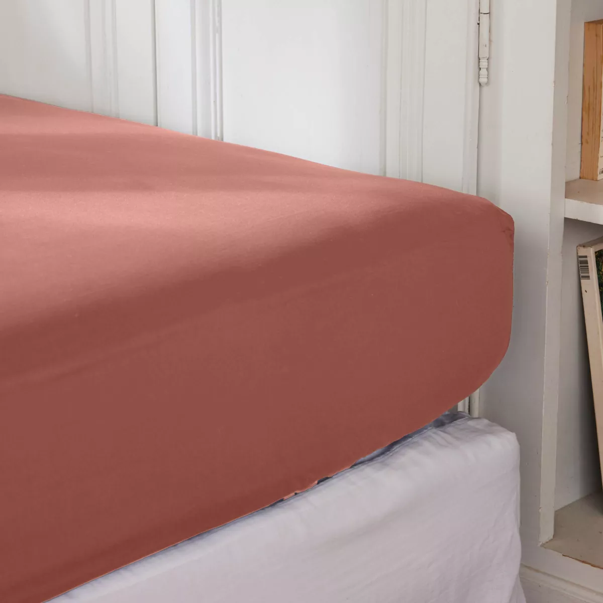 Drap housse percale de coton (140 x 190 cm) Cali Bois de rose