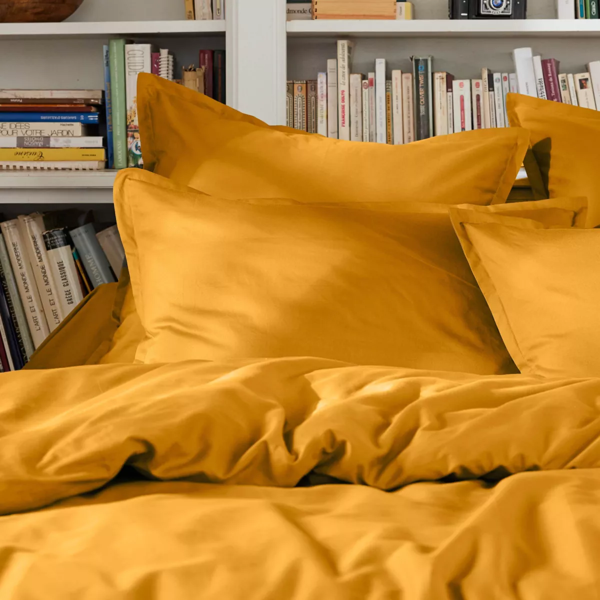 Sábana de percal de algodón (180 cm) Cali Amarillo mostaza