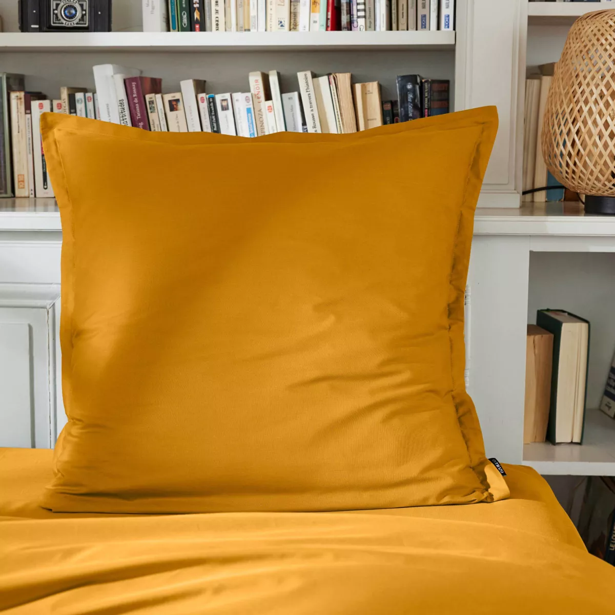 Taie d'oreiller carrée percale de coton (80 x 80 cm) Cali Jaune moutarde