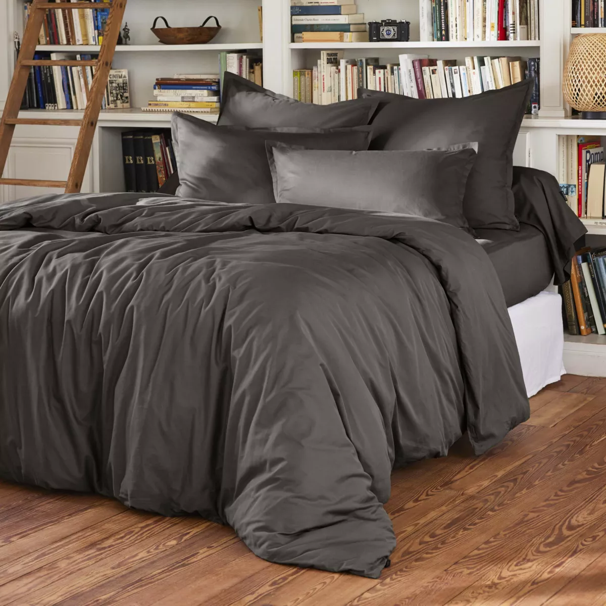 Housse de couette percale de coton (280 x 240 cm) Cali Gris anthracite
