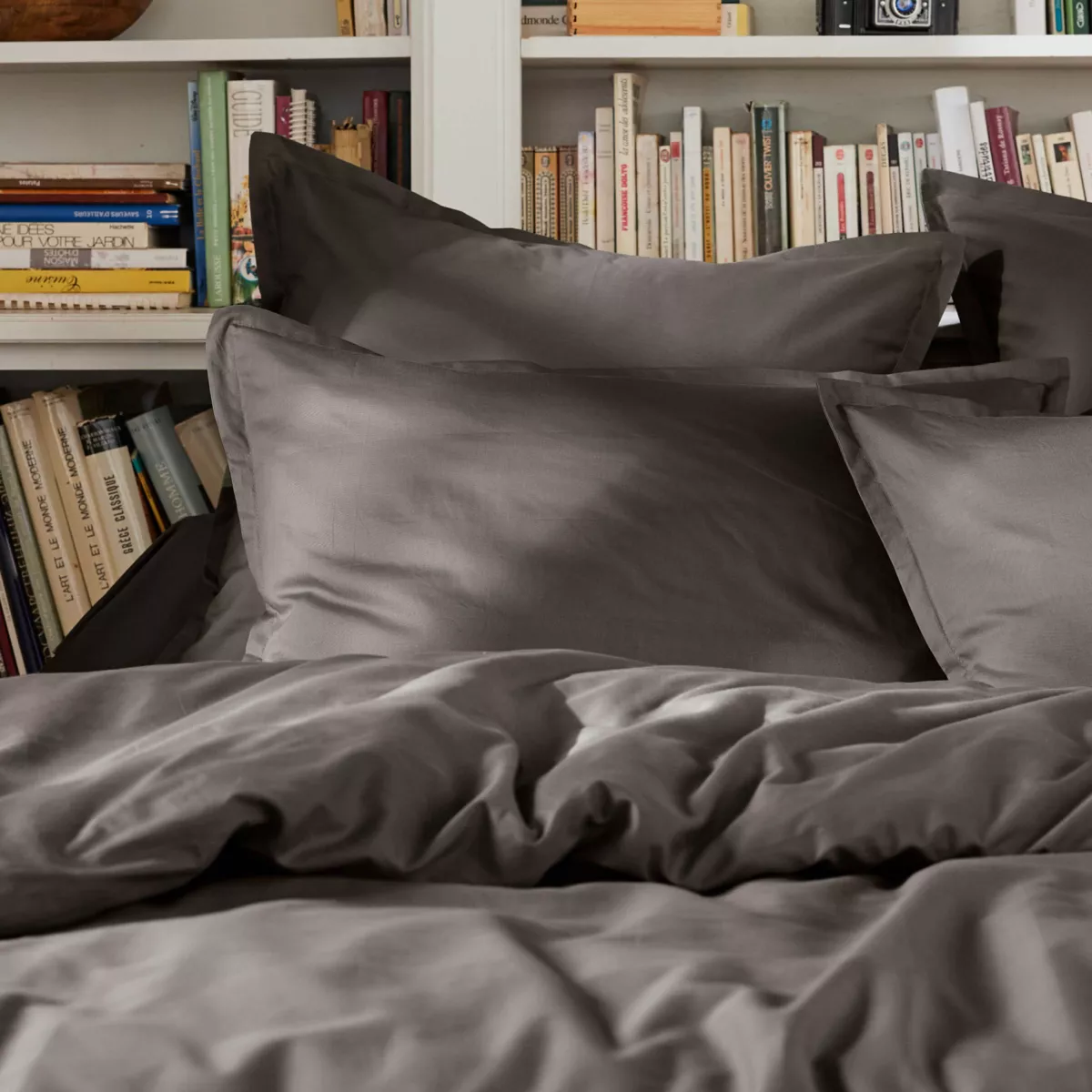 Housse de couette percale de coton (280 x 240 cm) Cali Gris anthracite