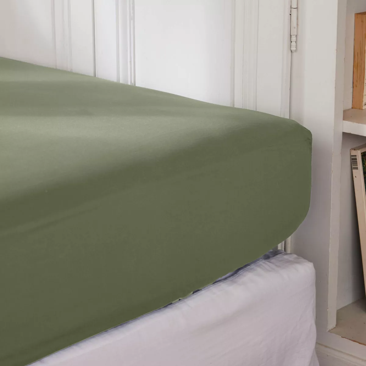 Sábana bajera en percal de algodón (140 cm) Cali Verde romero