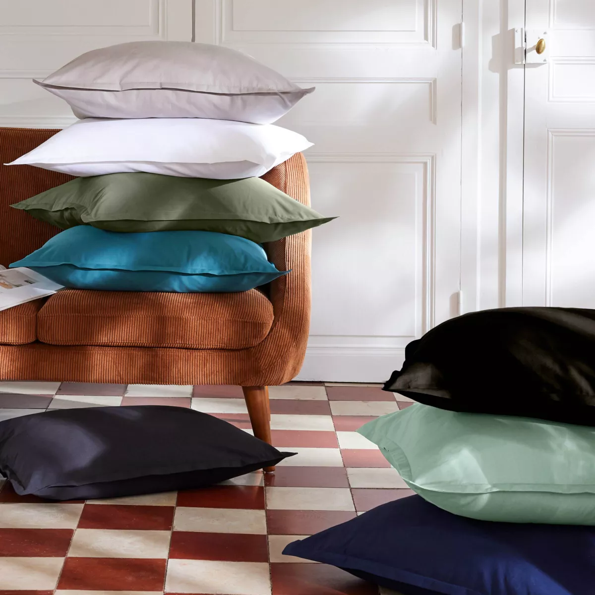 Taie d'oreiller rectangulaire percale de coton (50 x 70 cm) Cali Noire