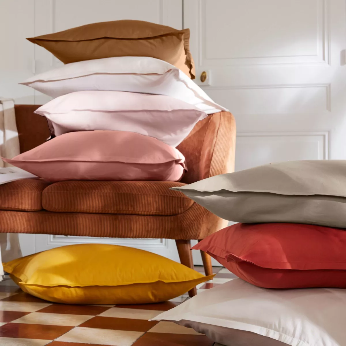 EM - Drap plat point bourdon 270 x 300 cm Percale unie CALI Taupe