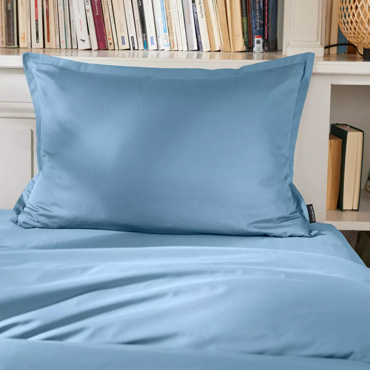 Funda de almohada rectangular de percal de algodón (50 x 80 cm) Cali Azul cielo