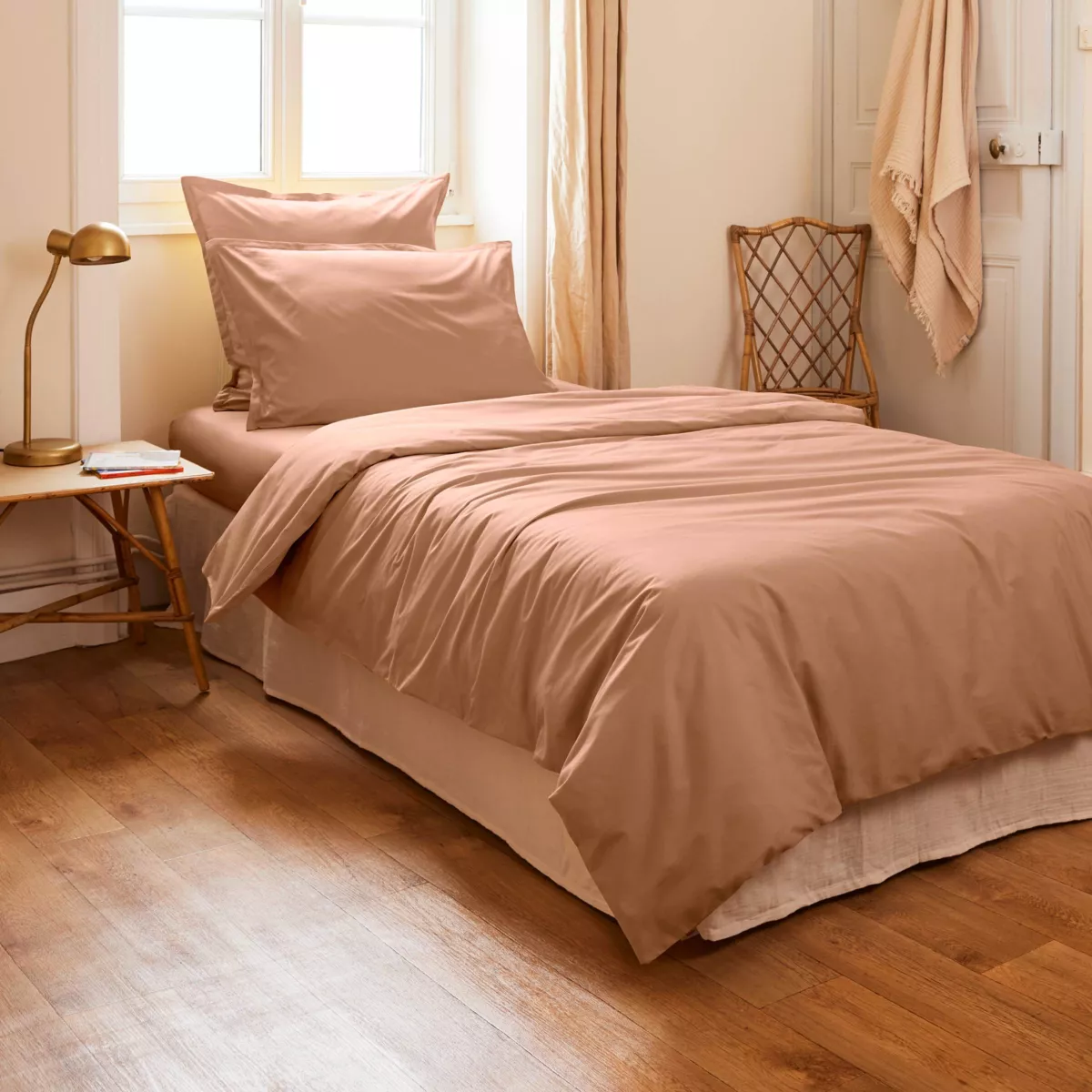 EM - Housse de couette 140 x 200 cm Percale unie CALI Rose pche