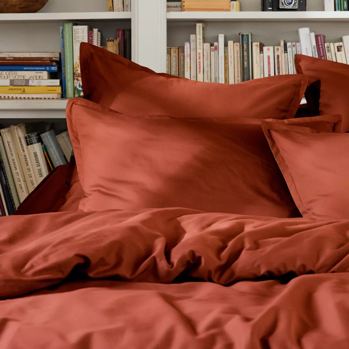 Taie de traversin percale de coton (L185 cm) Cali Terracotta