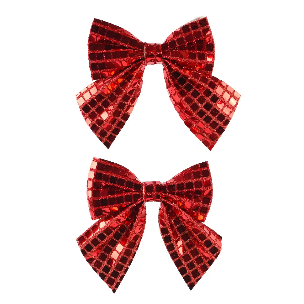 Set von 2 Weihnachtsschleifen (H13 cm) Disco Rot - Baumschmuck & Kugeln