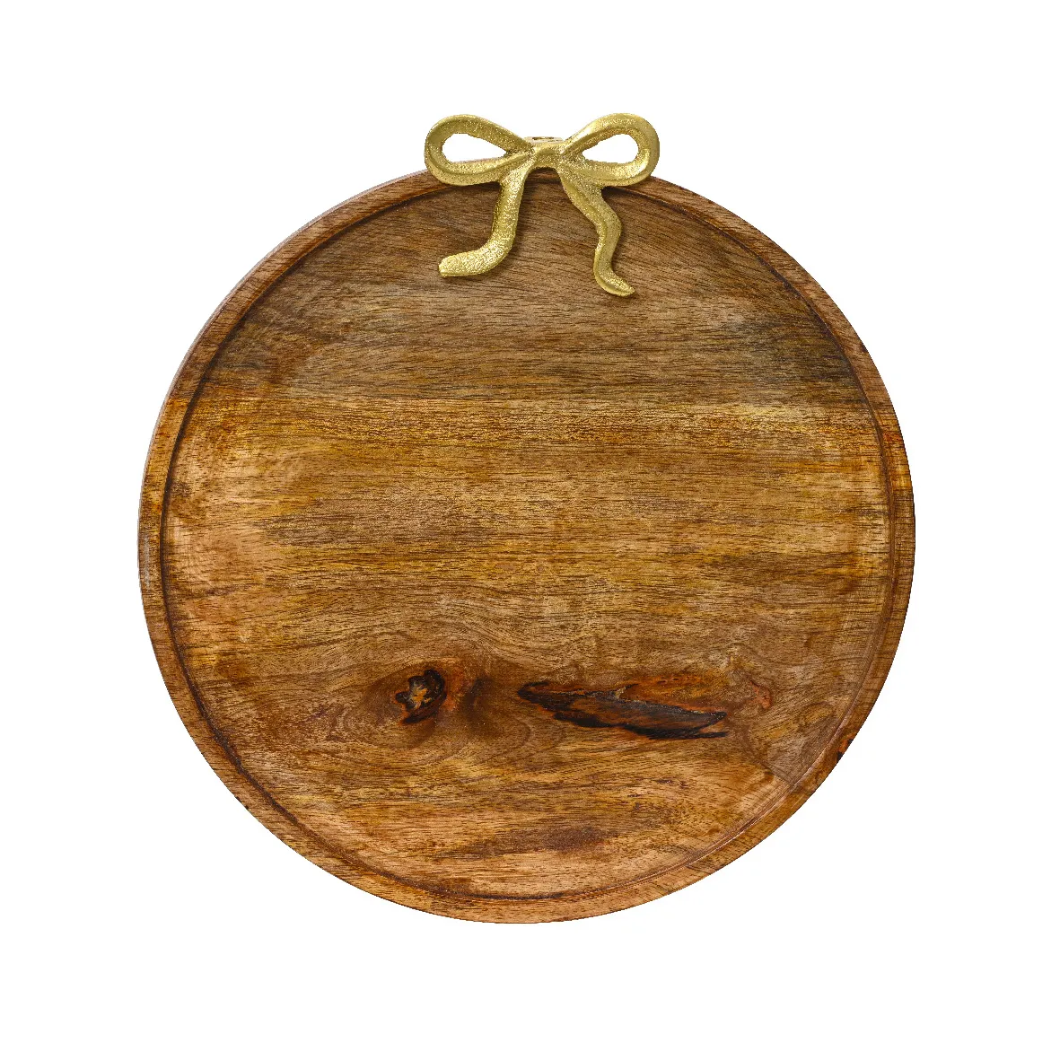Sottopiatto in legno di mango (D33 cm) Fiocco in oro