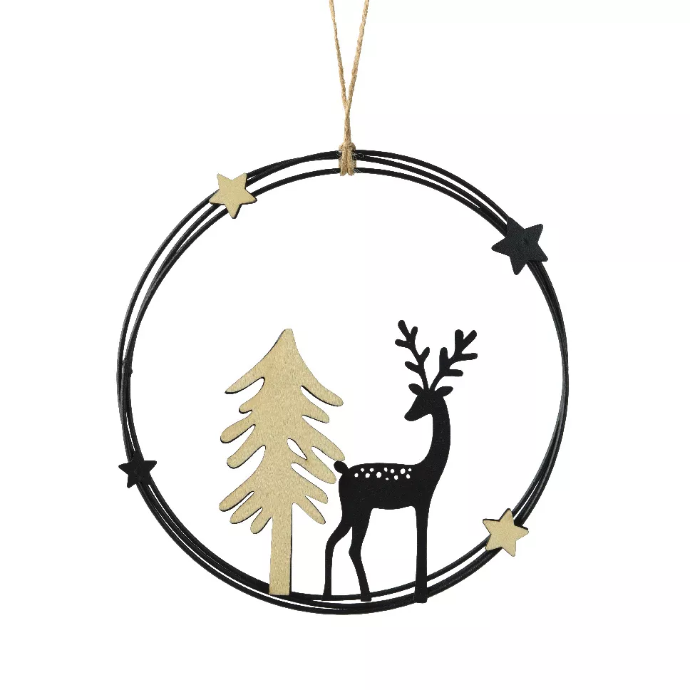 Sospensione natalizia in metallo (D18 cm) Renna chic Nero e oro