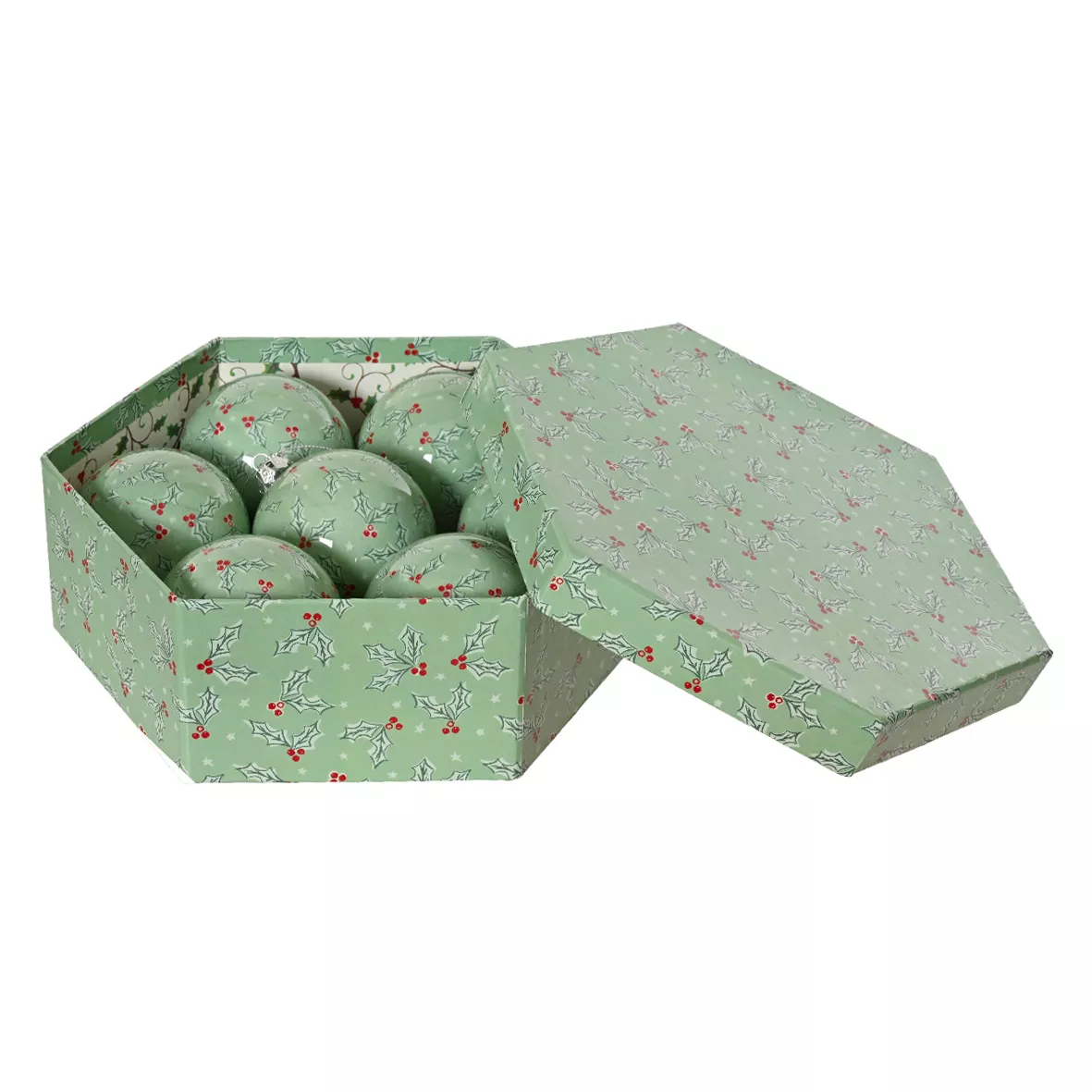 Set di 7 palline di Natale (D80 mm) Agrifoglio verde e rosso