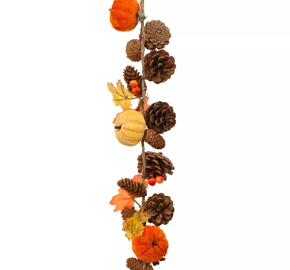 Guirlande pomme de pin (150 cm) Citrouille velours Orange