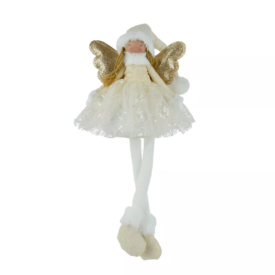 Angelo di Natale gambe morbide (H60 cm) Stella Crema e Oro