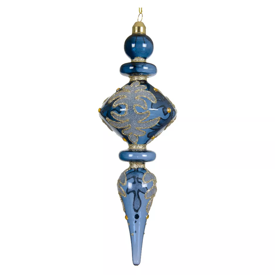 LOT DE 2  Ornement verre a/perles transparentes- paillettes- diamants dia8-H24cm assorti BLEU