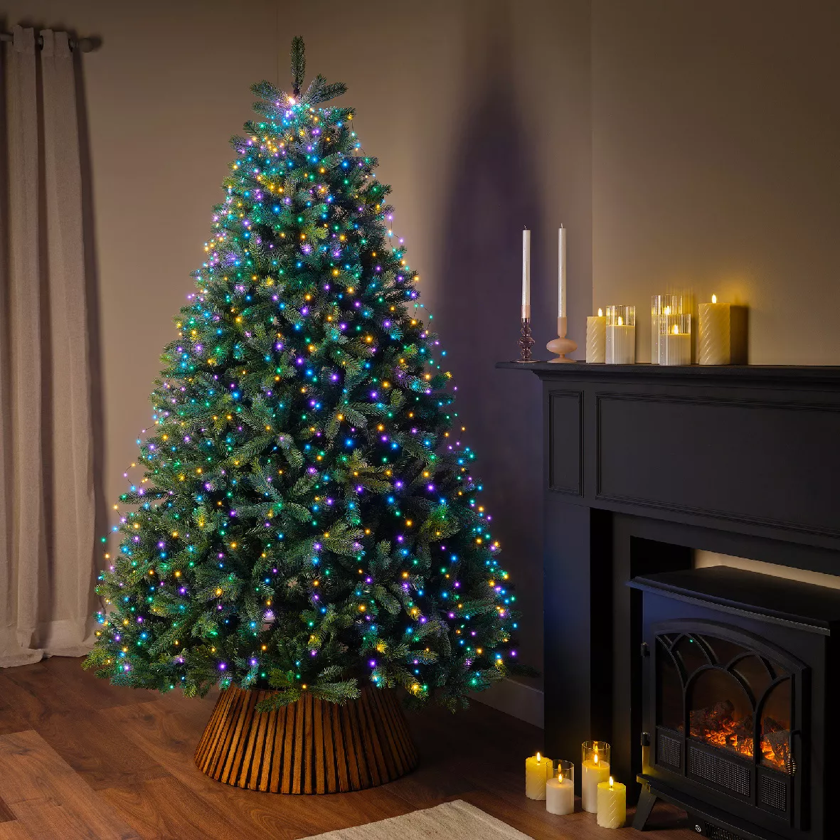 Vorhang-Lichterkette für Tannenbaum H1,80 m 408 Mikro-LED grünes Kabel Mehrfarbig Pastell - Weihnachts-beleuchtung