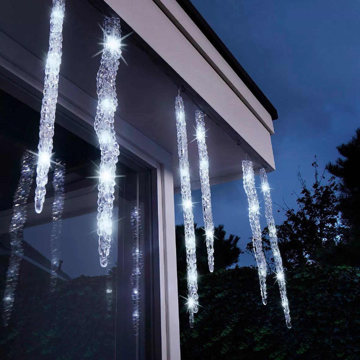 Verbindbare Lichterkette 3,60 m 60 LED transparentes Kabel Eiszapfen Flash-Effekt Kaltweiß - Weihnachts-beleuchtung