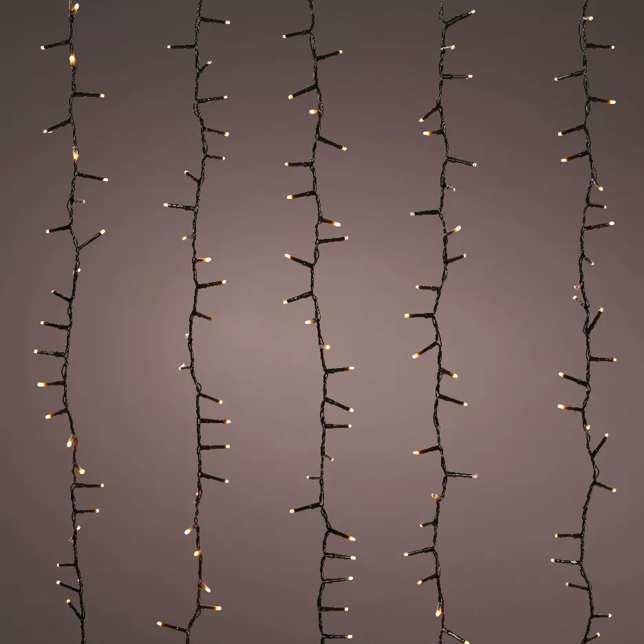 Cascata luminosa 2 m 480 LED cavo nero Effetto scintillante Bianco caldo dorato