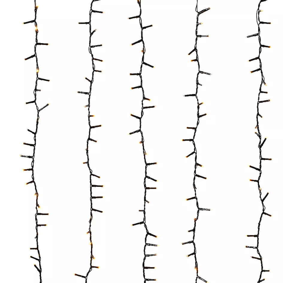 Cascade lumineuse 2 m 480 LED câble noir 6 descentes Effet scintillant Blanc chaud doré
