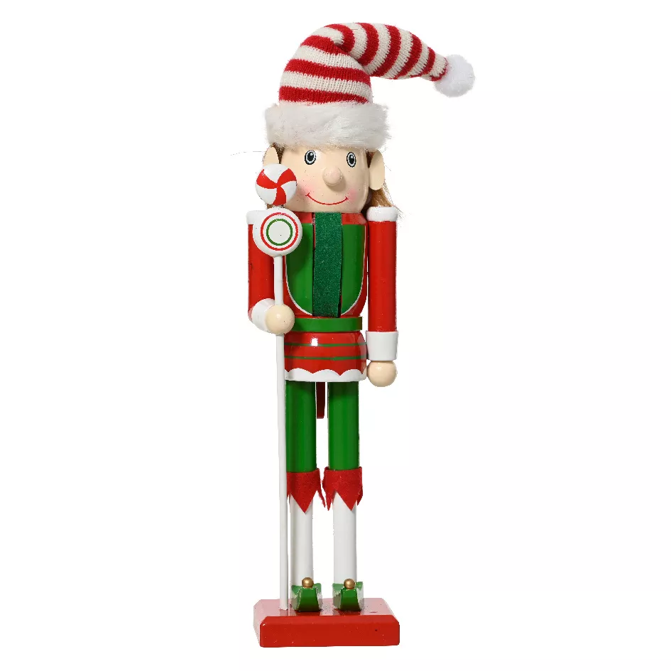 Soldat Casse-noisette en bois (H30 cm) Lutin du Père Noël Rouge et vert
