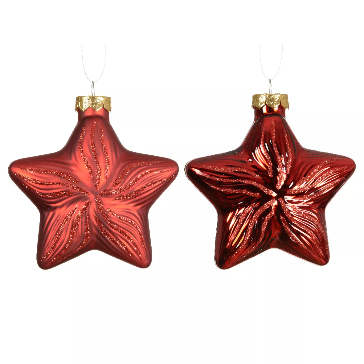 Set di 2 pendenti in vetro (H10 cm) Stelle Celesti Rosse