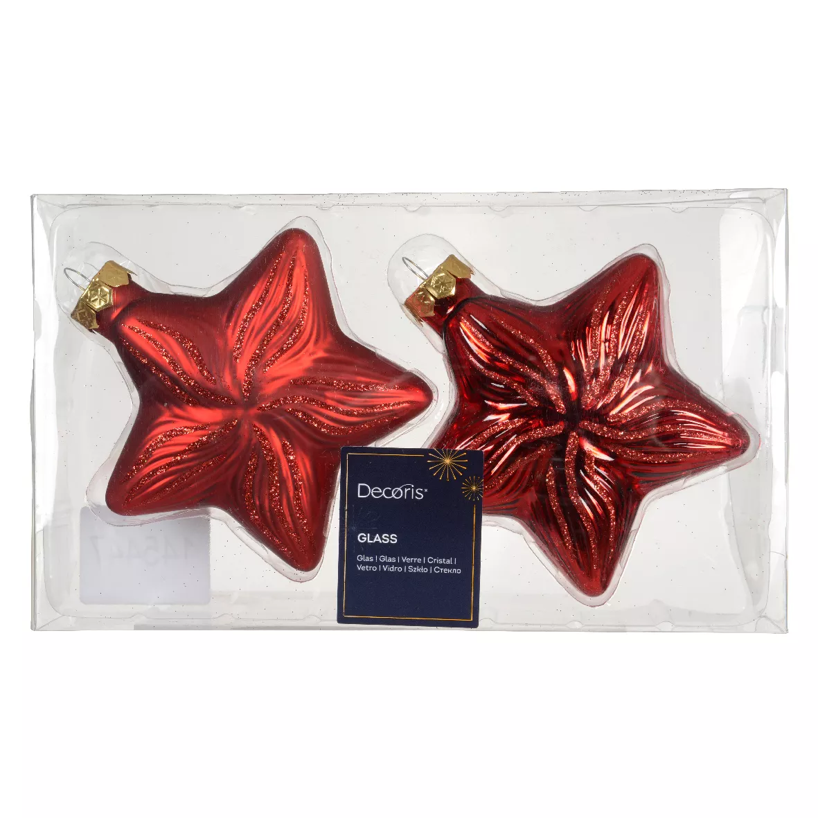 Set di 2 pendenti in vetro (H10 cm) Stelle Celesti Rosse