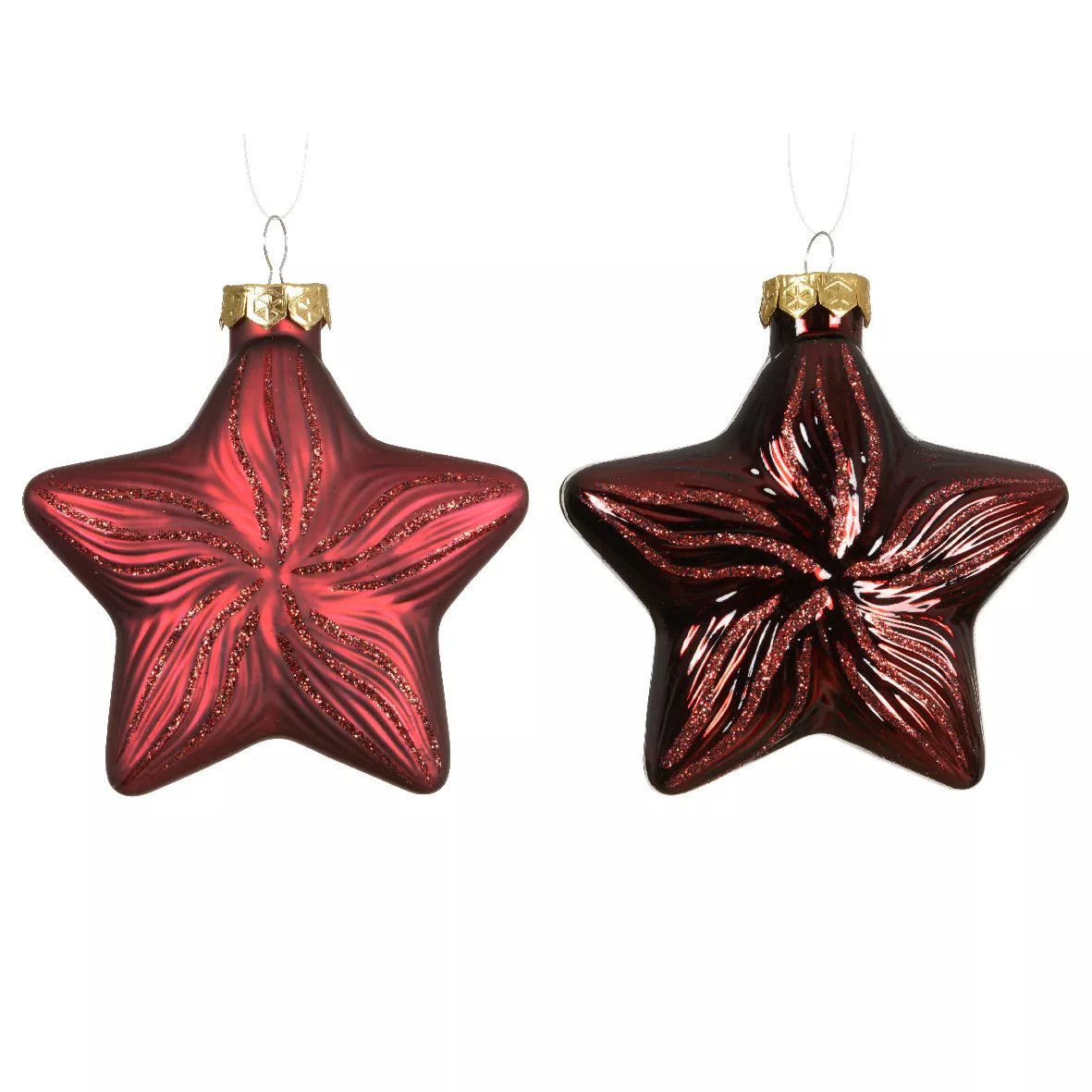 Set di 2 decorazioni natalizie in vetro (H10 cm) Stelle Celesti Bordeaux