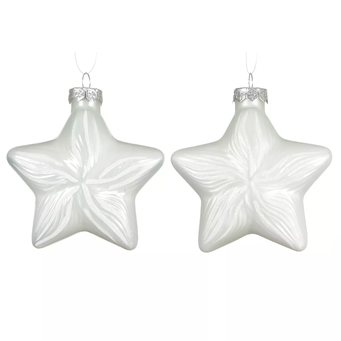 LOT DE 2  Etoile verre L9.80-W4-H10cm blanc d hiver DONNER LE MEME NOM DE GAMME