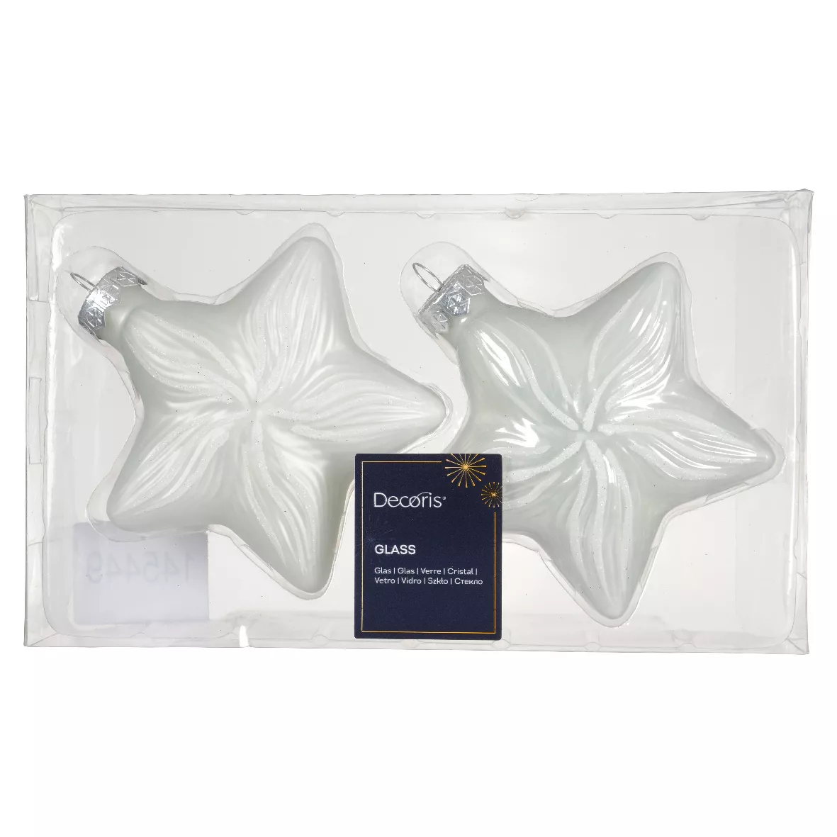 LOT DE 2  Etoile verre L9.80-W4-H10cm blanc d hiver DONNER LE MEME NOM DE GAMME