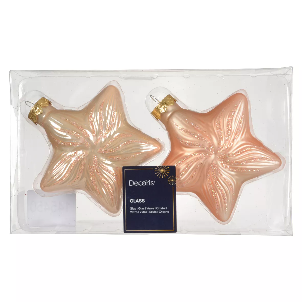 LOT DE 2  Etoile verre L9.80-W4-H10cm peach pearl DONNER LE MEME NOM DE GAMME