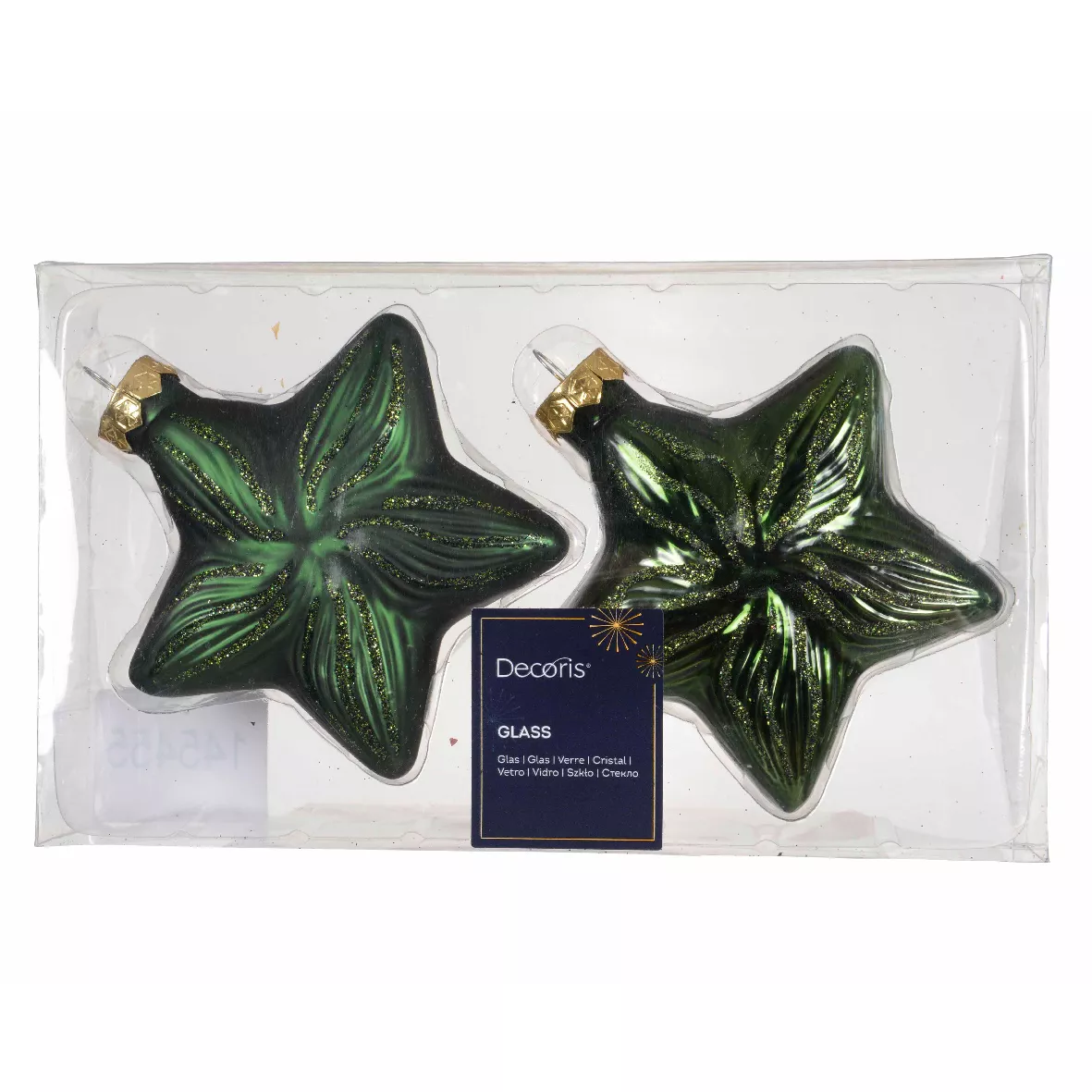 LOT DE 2  Etoile verre L9.80-W4-H10cm vert pin DONNER LE MEME NOM DE GAMME