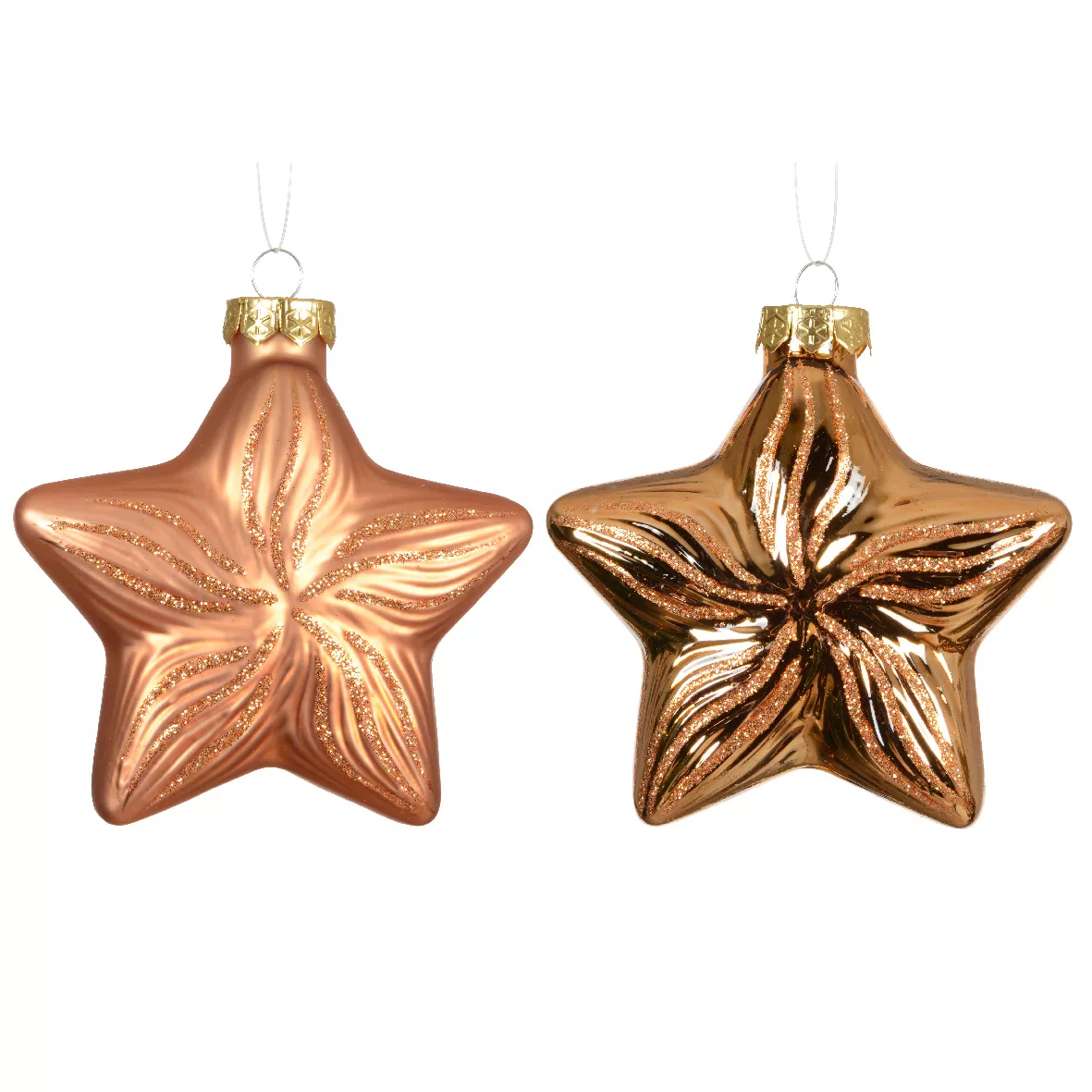 Set di 2 pendenti in vetro (H10 cm) Stelle Celesti Cognac