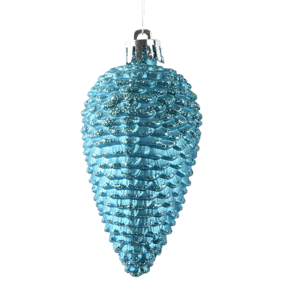 Set von 6 hängenden Tannenzapfen (H8 cm) Alpine Funkelndes Blau