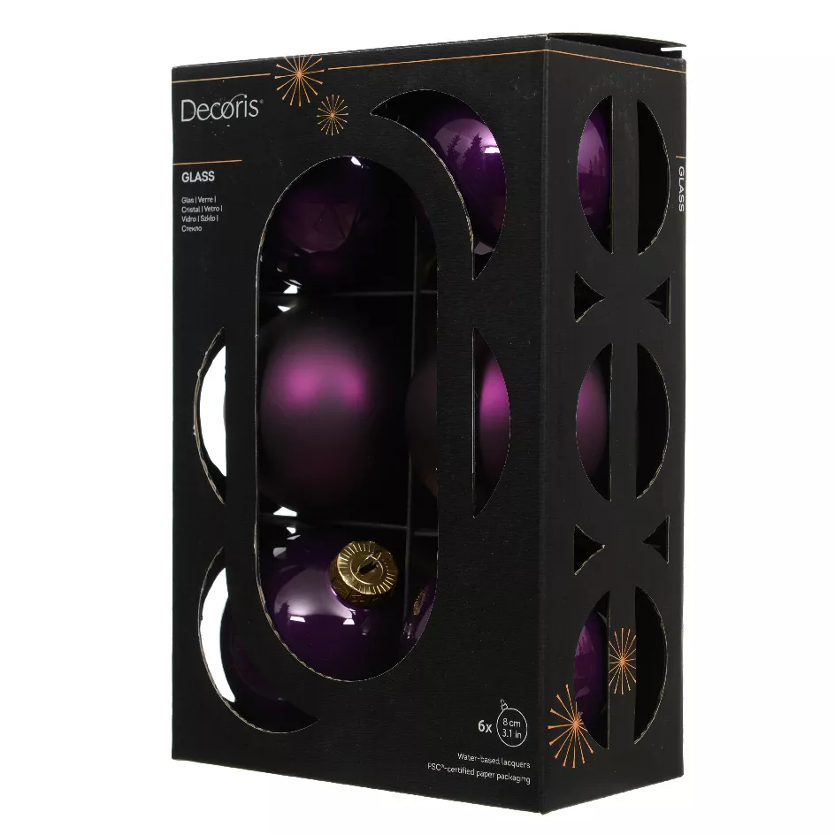 Lote de 6 bolas de Navidad de vidrio (D80 mm) Boreal Higo