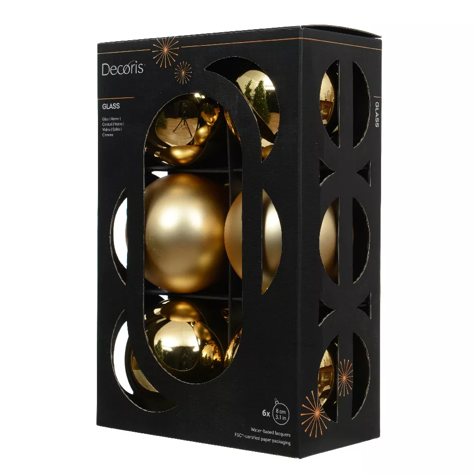 Set di 6 palline di Natale in vetro (D80 mm) Boreale Oro