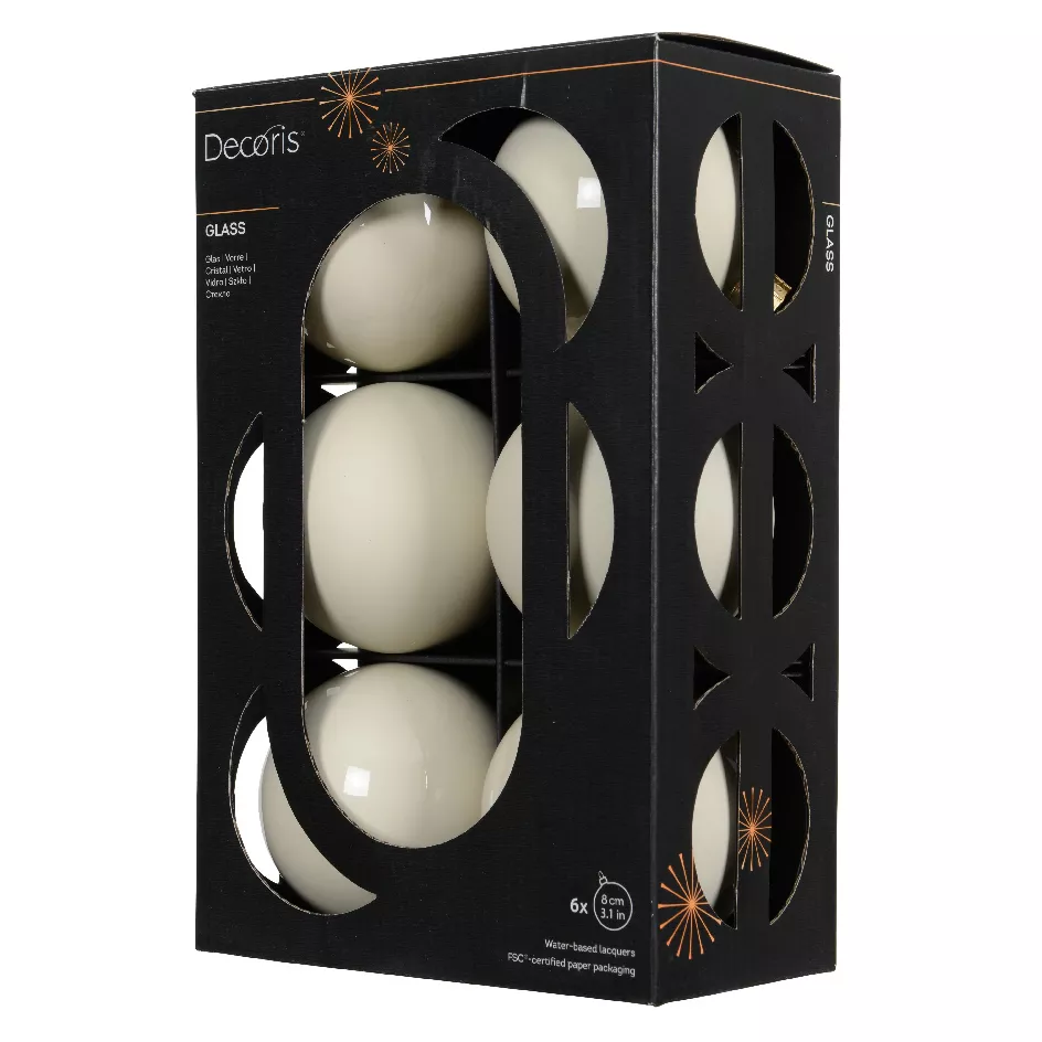 Set von 6 Weihnachtskugeln aus Glas (D80 mm) Boreal Weiß Wolle