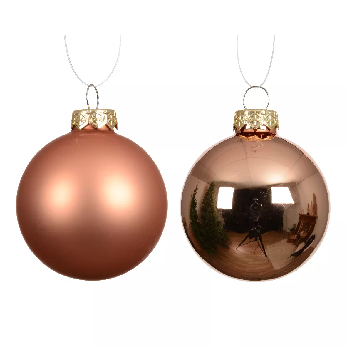 6er Set Weihnachtskugeln aus Glas (D80 mm) Boreal Cognac
