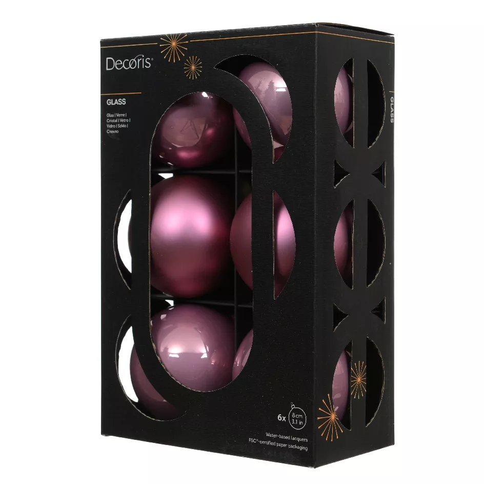 Set von 6 Weihnachtskugeln aus Glas (D80 mm) Boreal Altrosa
