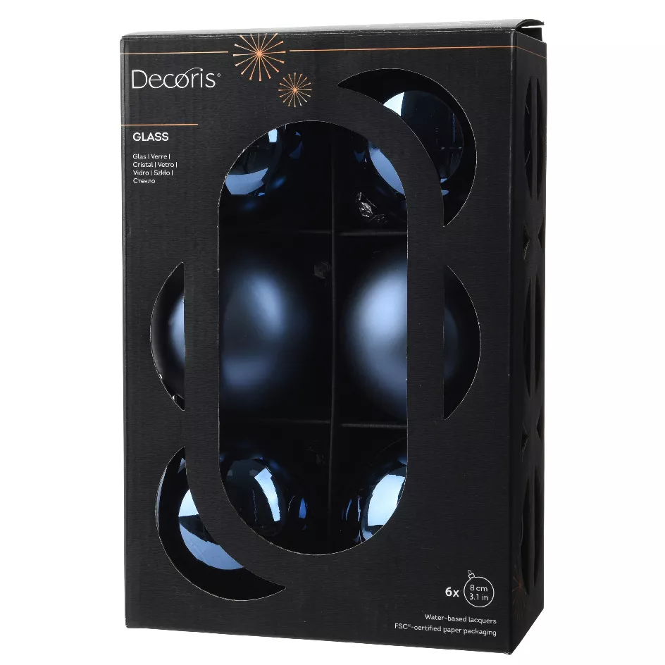 Lot de 6 boules de Noël en verre (D80 mm) Boréal Bleu nuit