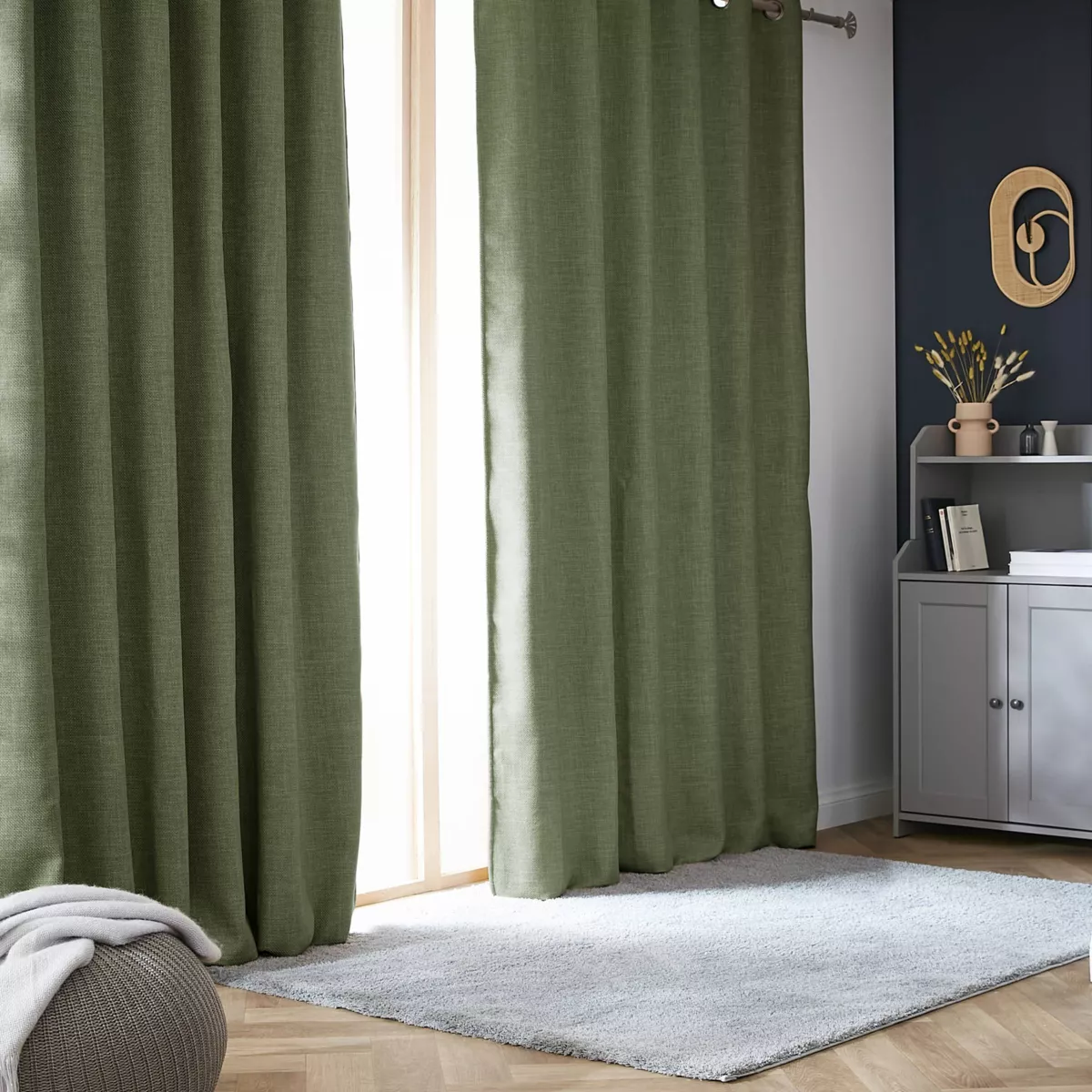 Rideau obscurcissant thermique galon fronceur (140 x 240 cm) Alba Vert kaki