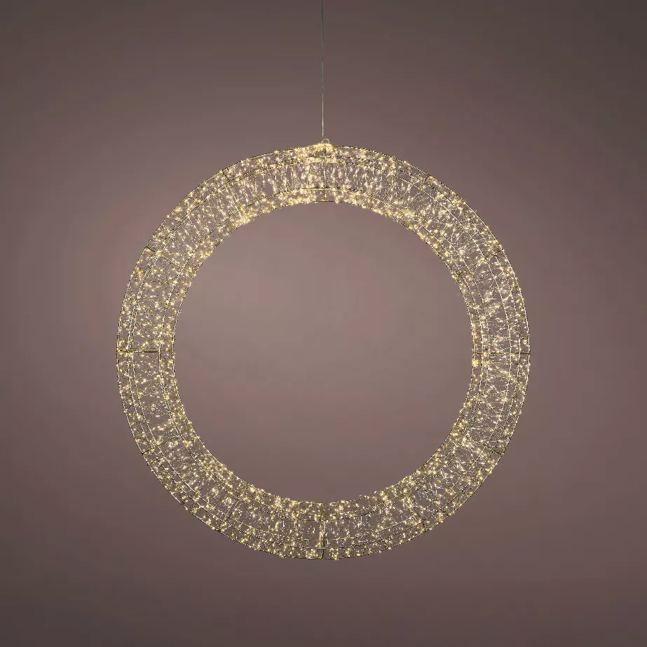Corona de Navidad Gigante luminosa Micro 1800 LED (D116 cm) Destellos Plata y blanco cálido