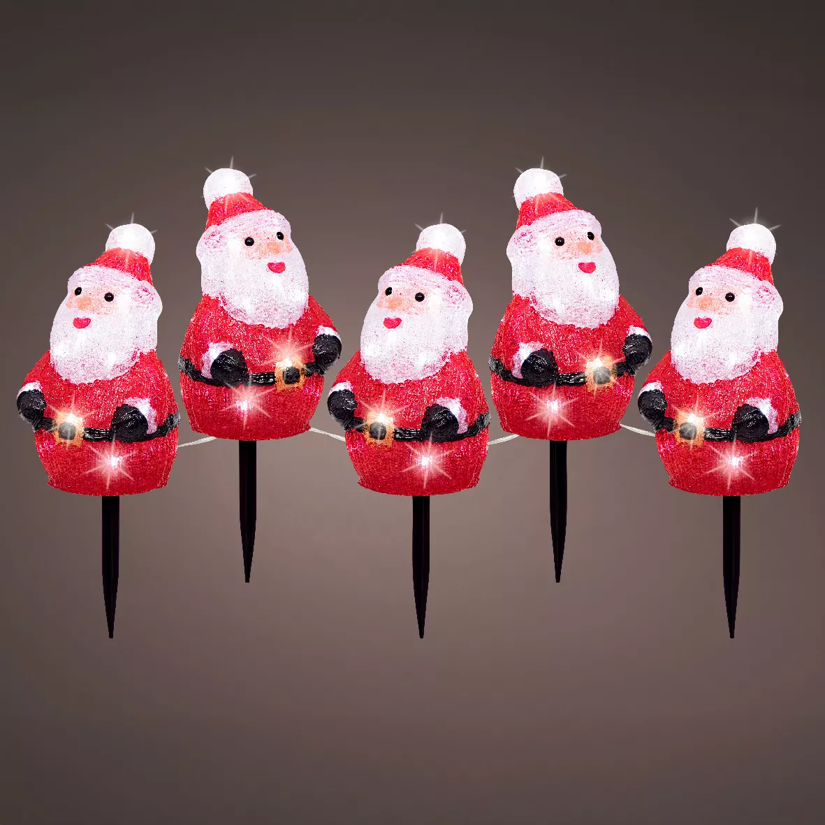 Lot de 5 piquets de jardin lumineux 100 LED (H20 cm) Père Noël Blanc froid