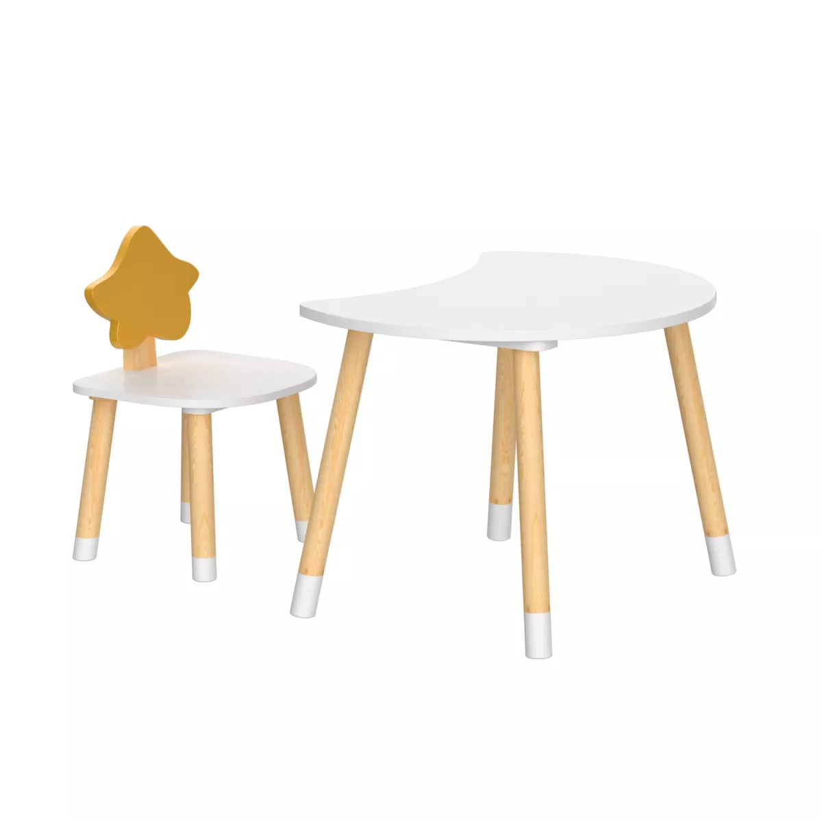 Kindertisch und 1 Kinderstuhl Holz (H44 cm) Stars Weiß