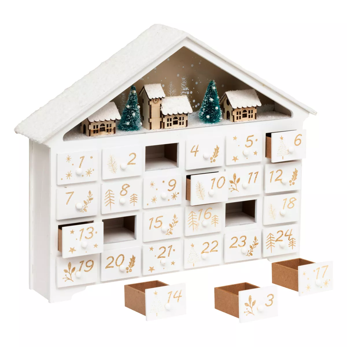 Calendario de Adviento para llenar en madera (H33 cm) Casa del Bosque Blanco