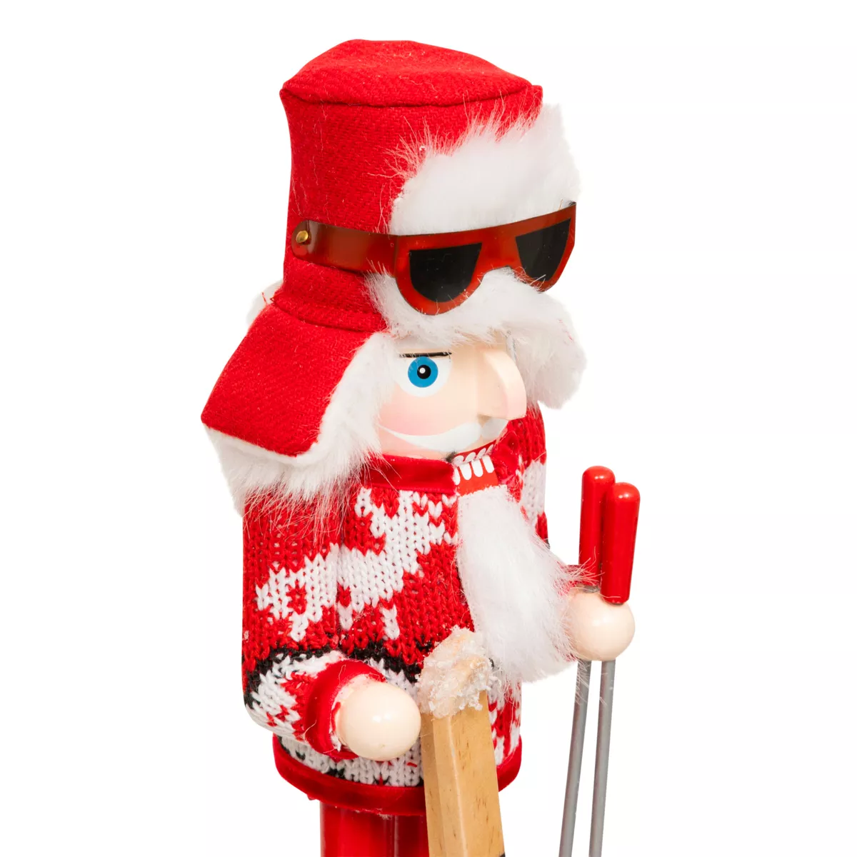 Cascanueces de madera (H25 cm) Tomi en esquí Rojo y blanco