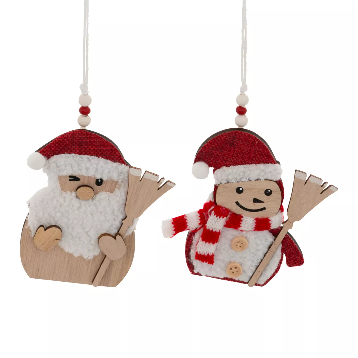 Set di 2 pendenti in legno (H12 cm) Scope di Natale Naturale e Rosso