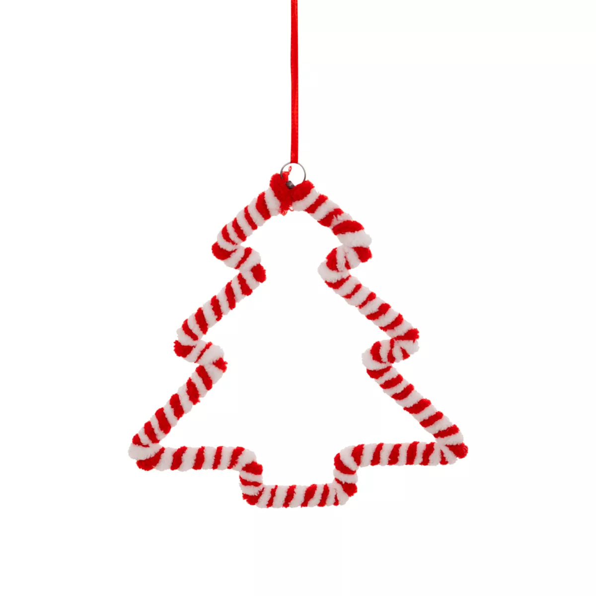 Decorazione natalizia sospesa in metallo (H15 cm) Albero di Natale zucchero filato Rosso e bianco