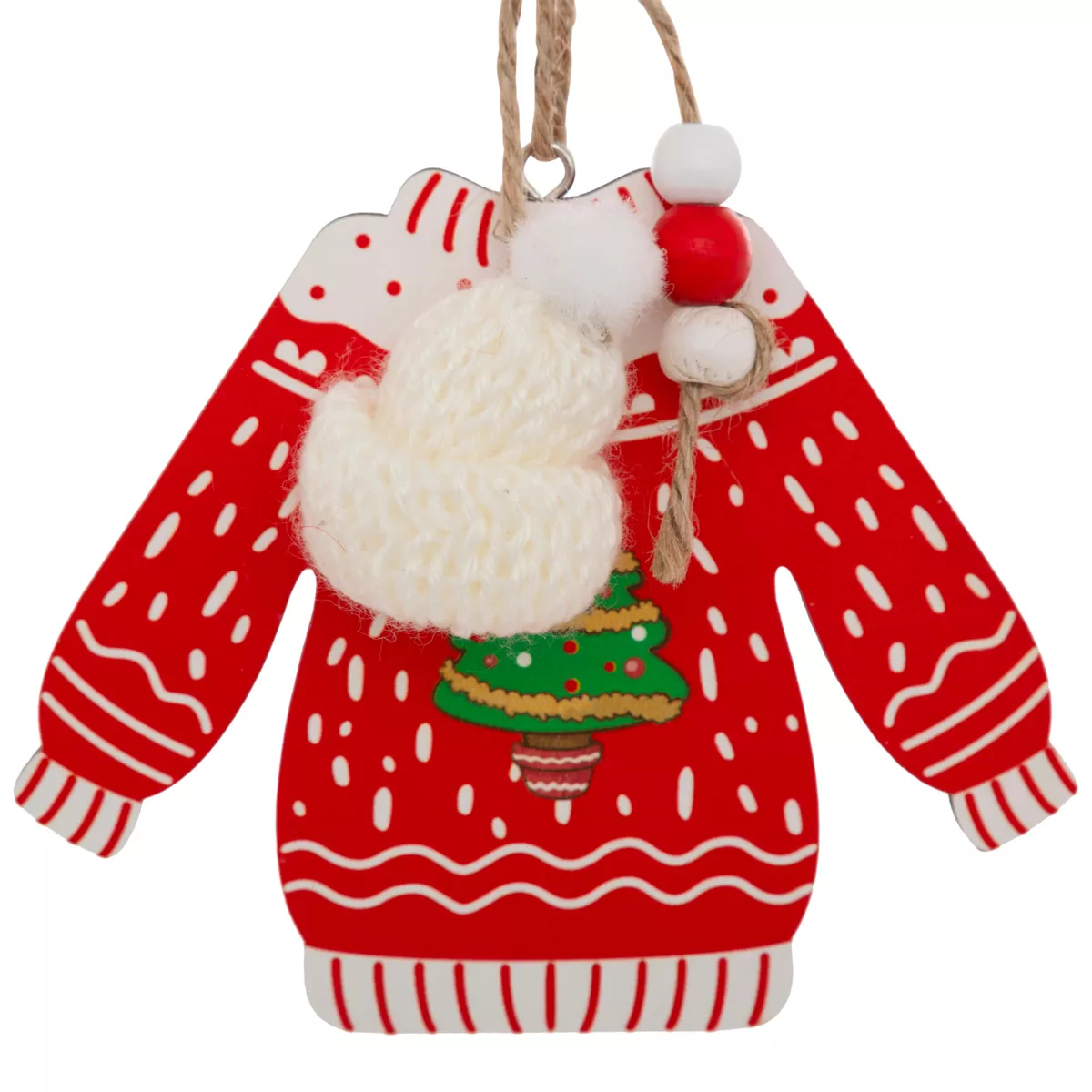 Set di 2 pendenti in legno (H12 cm) Maglione di Natale Rosso e bianco