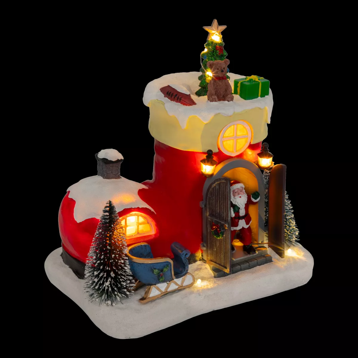 Scena di vita animata e musicale (H22 cm) Stivale di Babbo Natale