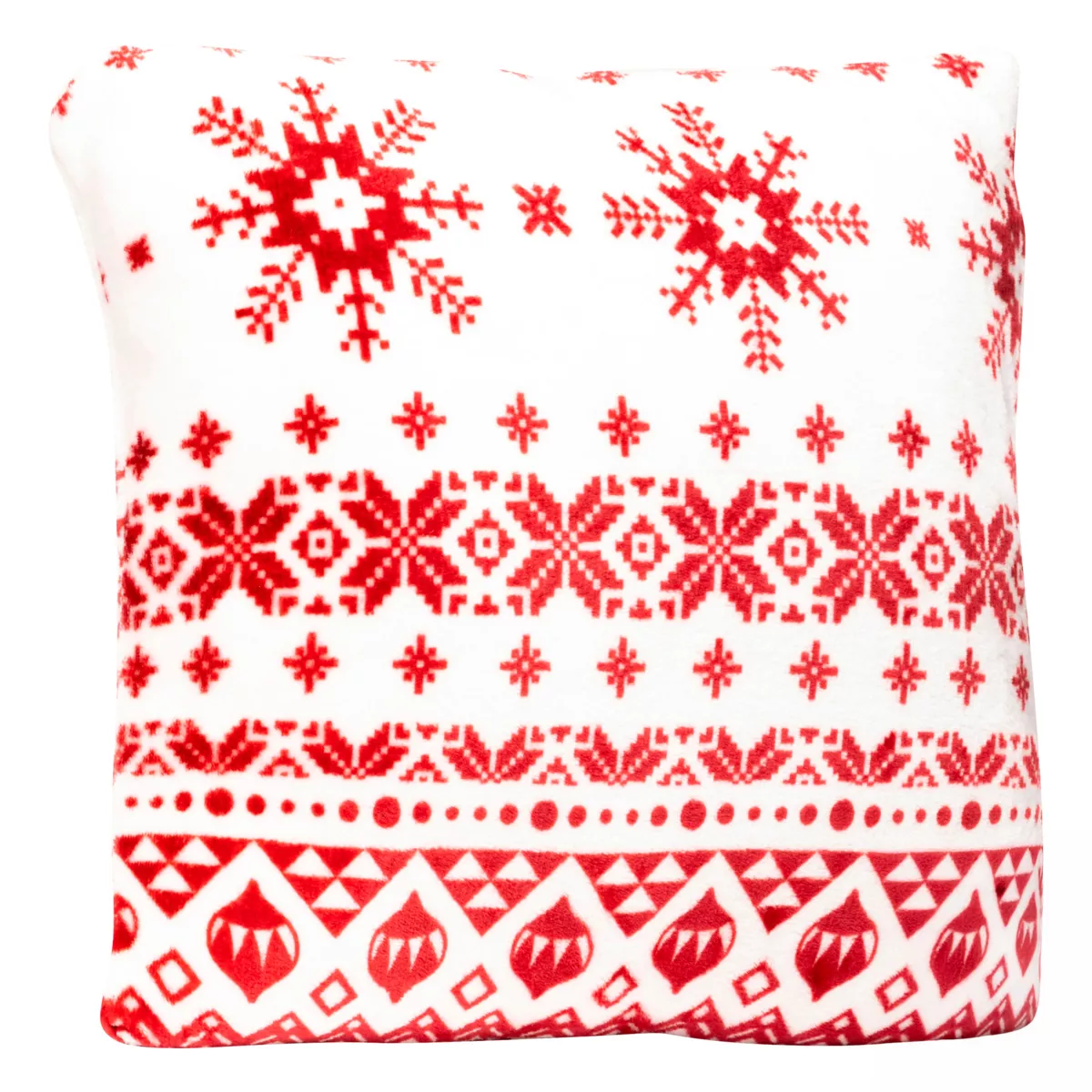Cuscino natalizio quadrato (40 x 40 cm) Fiocchi di neve Rosso e bianco